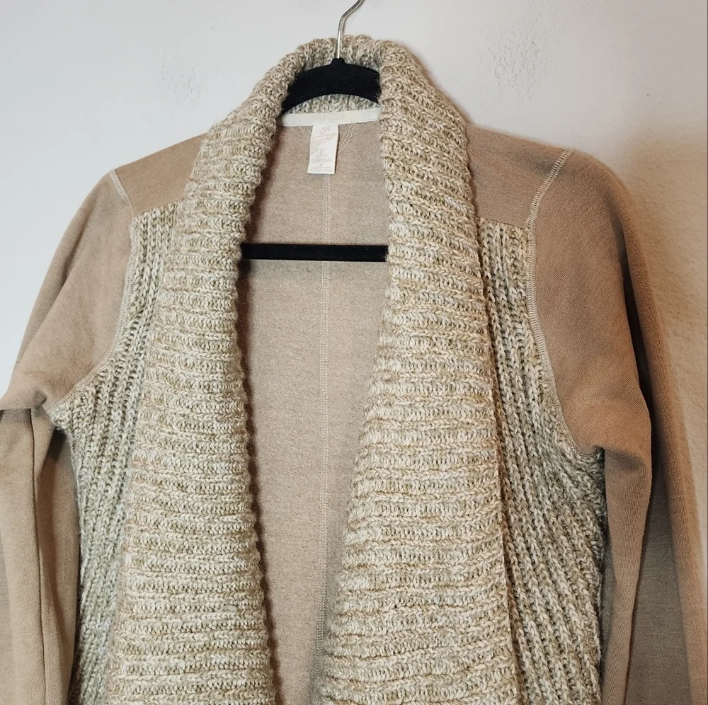 Prana wool-blend tan‎ demure drape cardigan.  Women's size medium